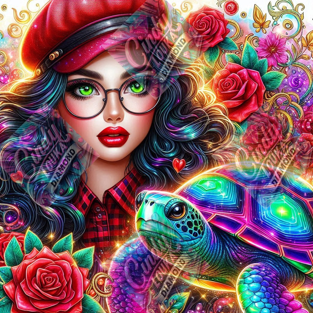 L Enchanteresse aux Lunettes Rouges 70x70 cm