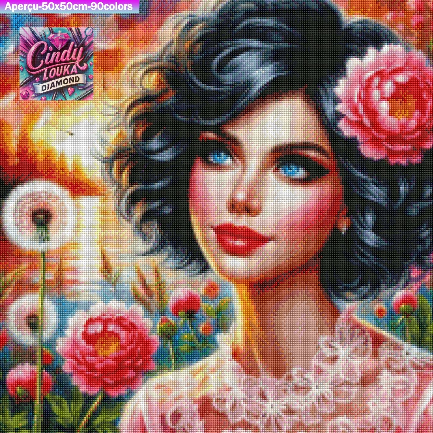 Fleur de passion au regard azur 50x50 cm
