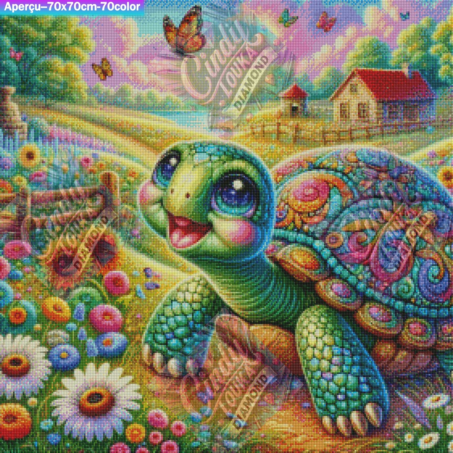 La Tortue du Bonheur Champêtre 70x70 cm