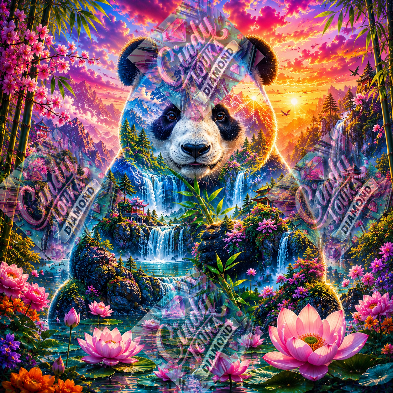 Voyage au Cœur du Panda Mystique 80x80 cm
