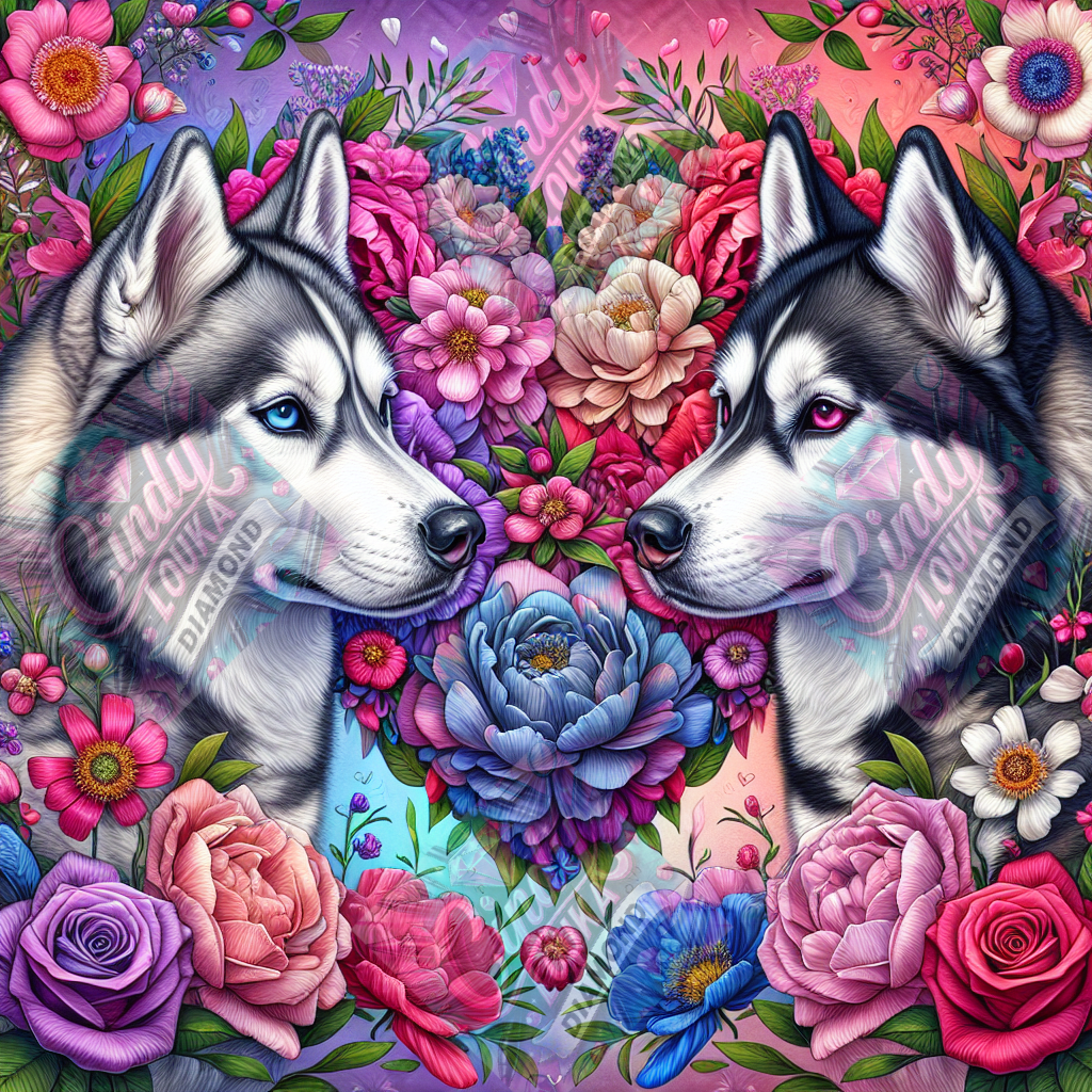 Huskies du cœur 70x70 cm