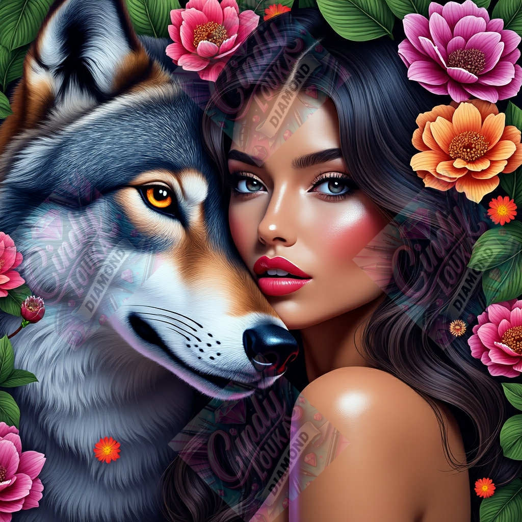 Entre la Louve et la Rose 70x70 cm