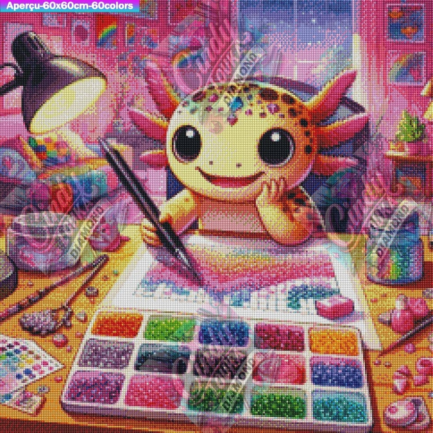 Axolotl et les Diamants Magiques 60x60 cm