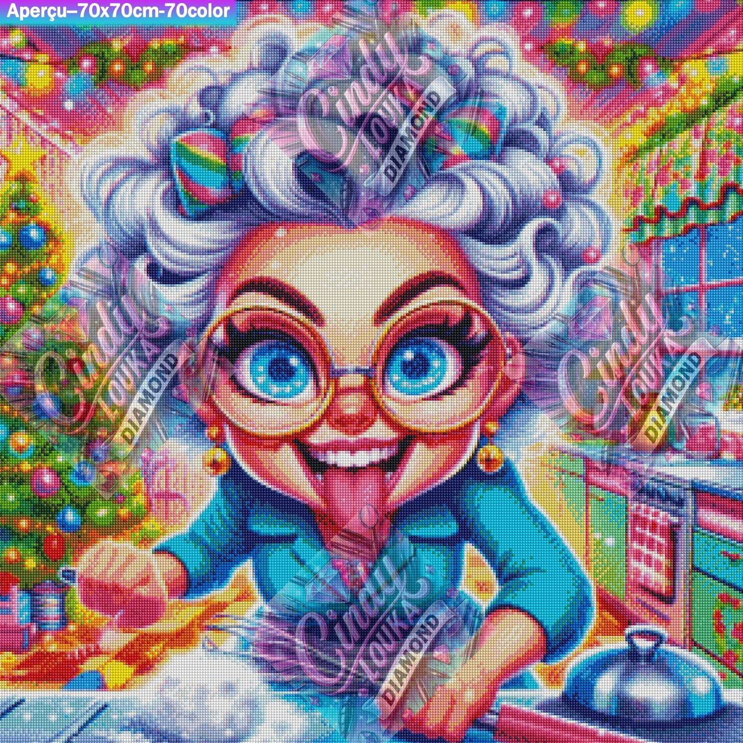 Mamie Folie en cuisine 70x70 cm