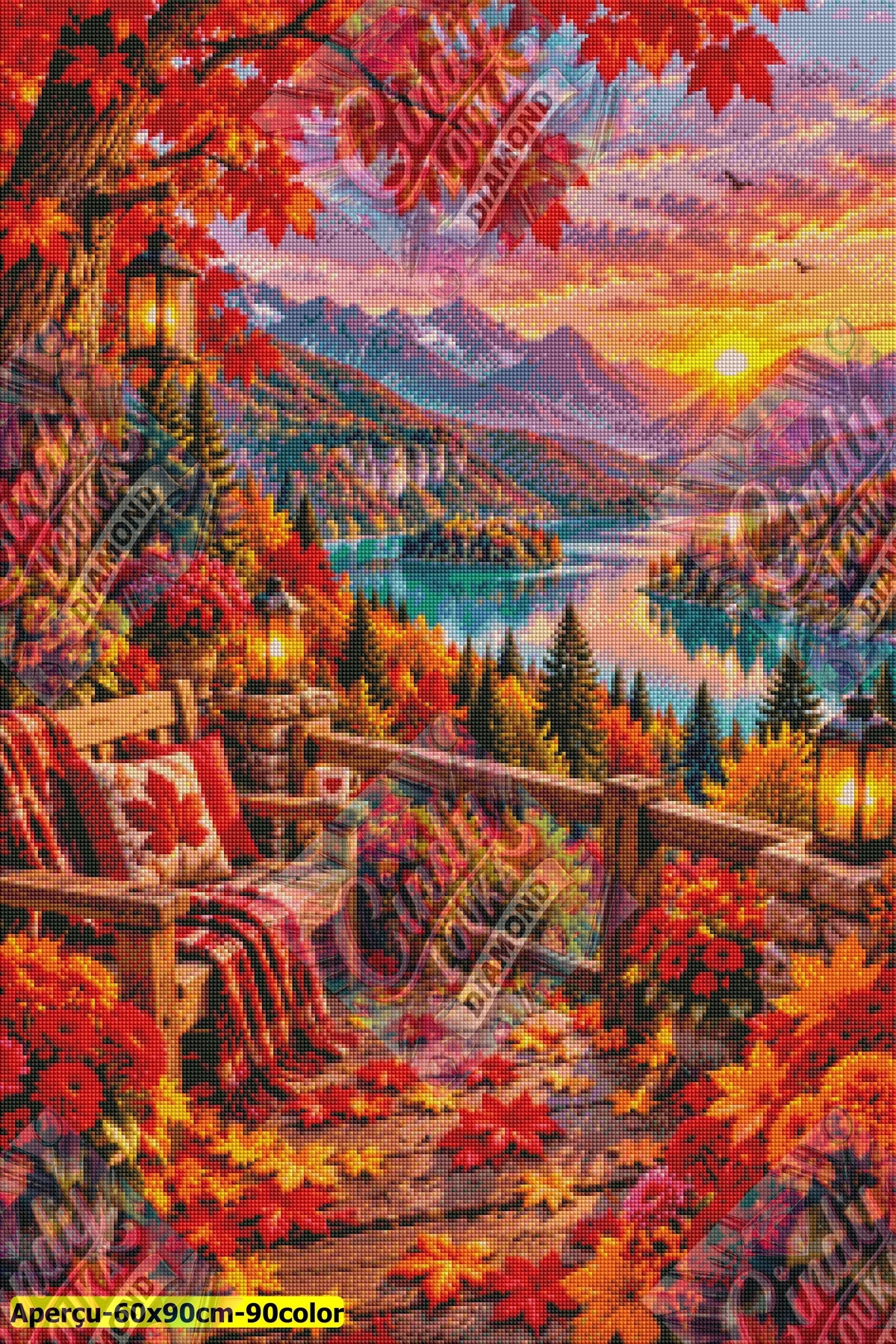Terrasse aux Feuilles Rouges 60x90 cm