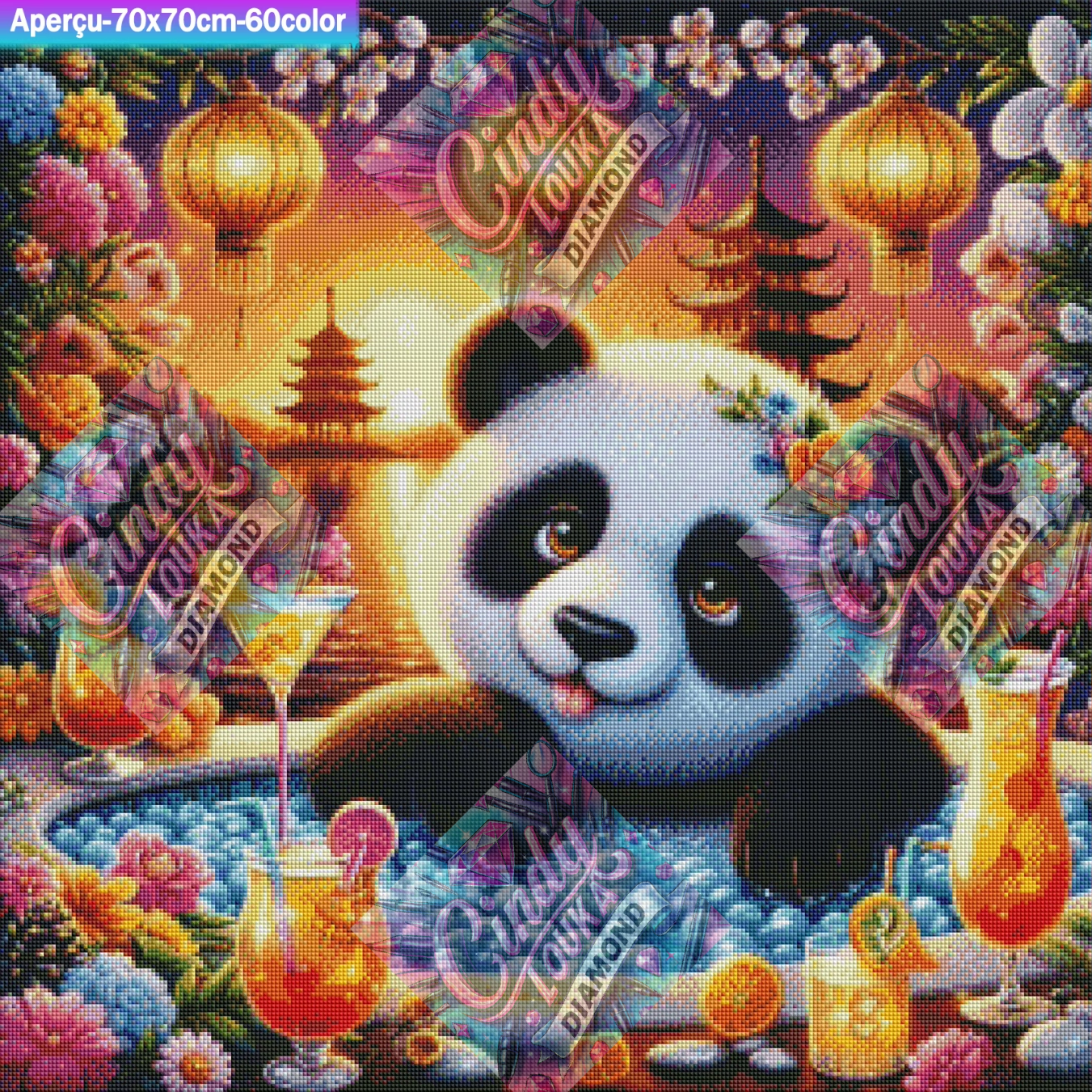 Panda Sunset Cocktail 70x70 cm