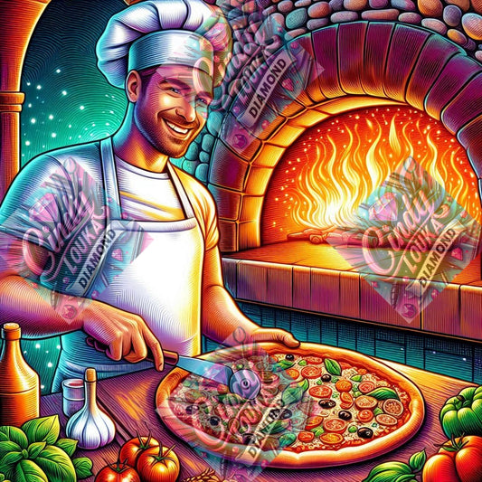 Le Pizzaiolo aux Fourneaux 70x70 cm