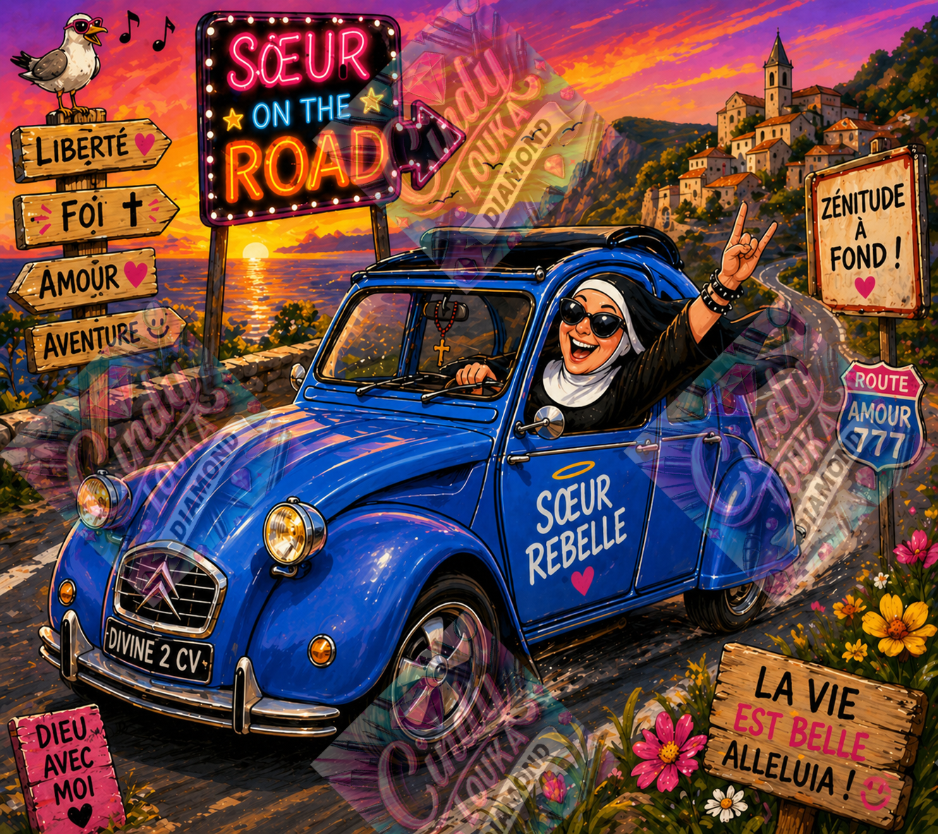 Sœur Rebelle en roue libre ! 70x80 cm