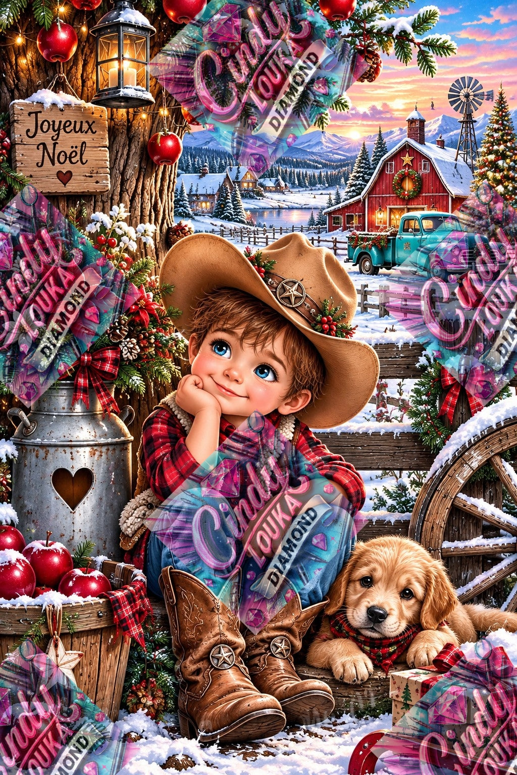 Le Petit Cowboy de Noël 60x90 cm