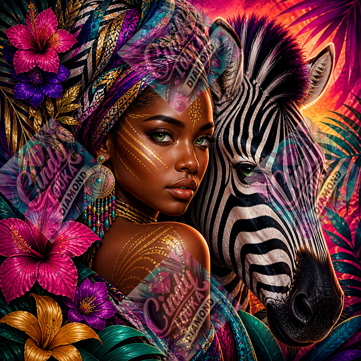 Reine des Rayures Sacrées 70x70 cm
