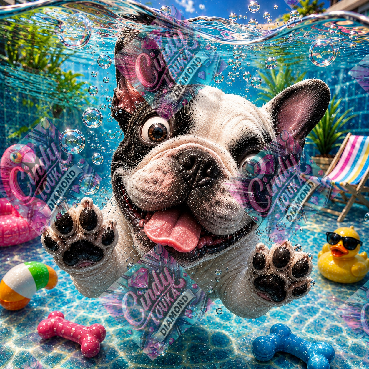 Plouf le bouledogue ! 60x60 cm