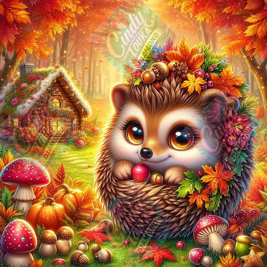 Automne dans les Yeux d un Hérisson 70x70 cm