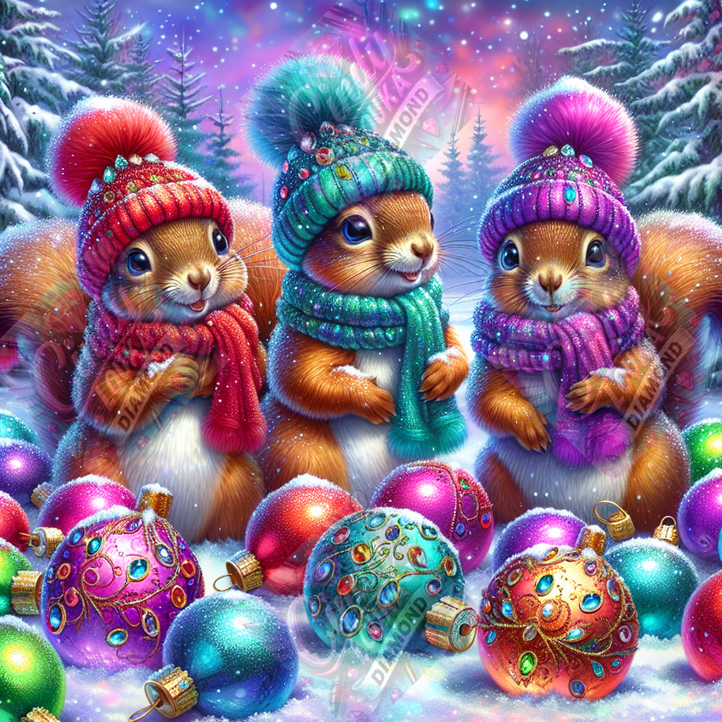 Trio Espiègle sous la Neige 70x70 cm