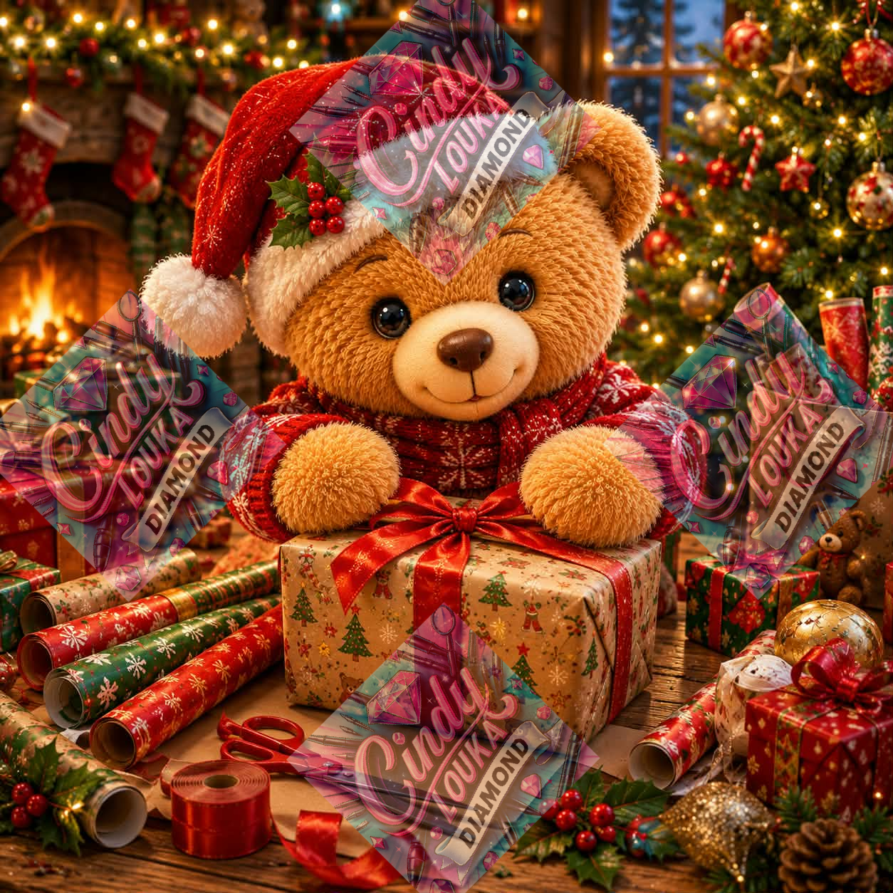 Un Ourson Sous le Sapin 75x75 cm