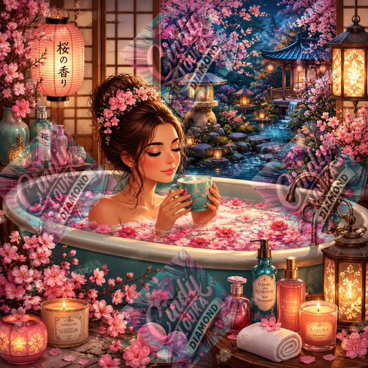 Bain aux Fleurs de Sakura 80x80 cm