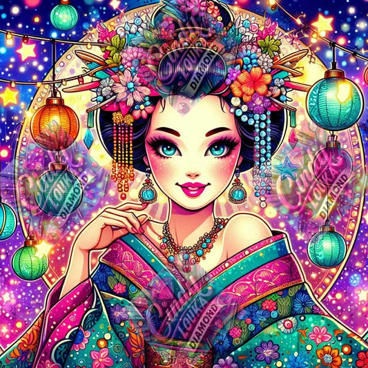 Déesse des Lanternes Vibrantes 70x70 cm
