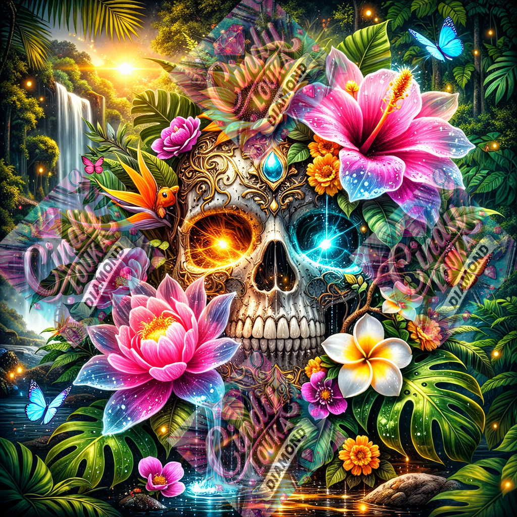 Crâne Lumineux Floral 80x80 cm
