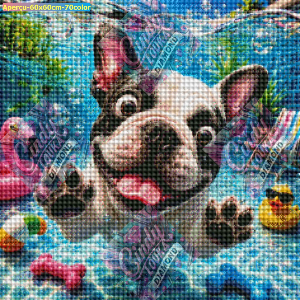 Plouf le bouledogue ! 60x60 cm