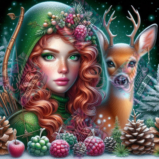 L Archère au Baies Givrées 70x70 cm