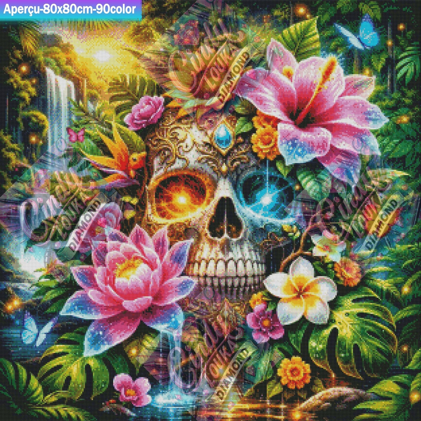 Crâne Lumineux Floral 80x80 cm
