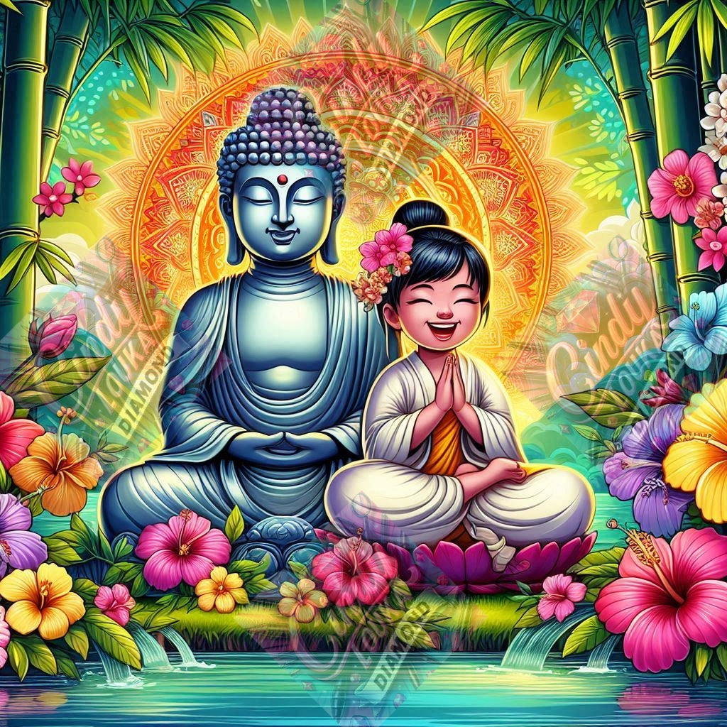 Bouddha et l’Enfant Soleil 70x70 cm