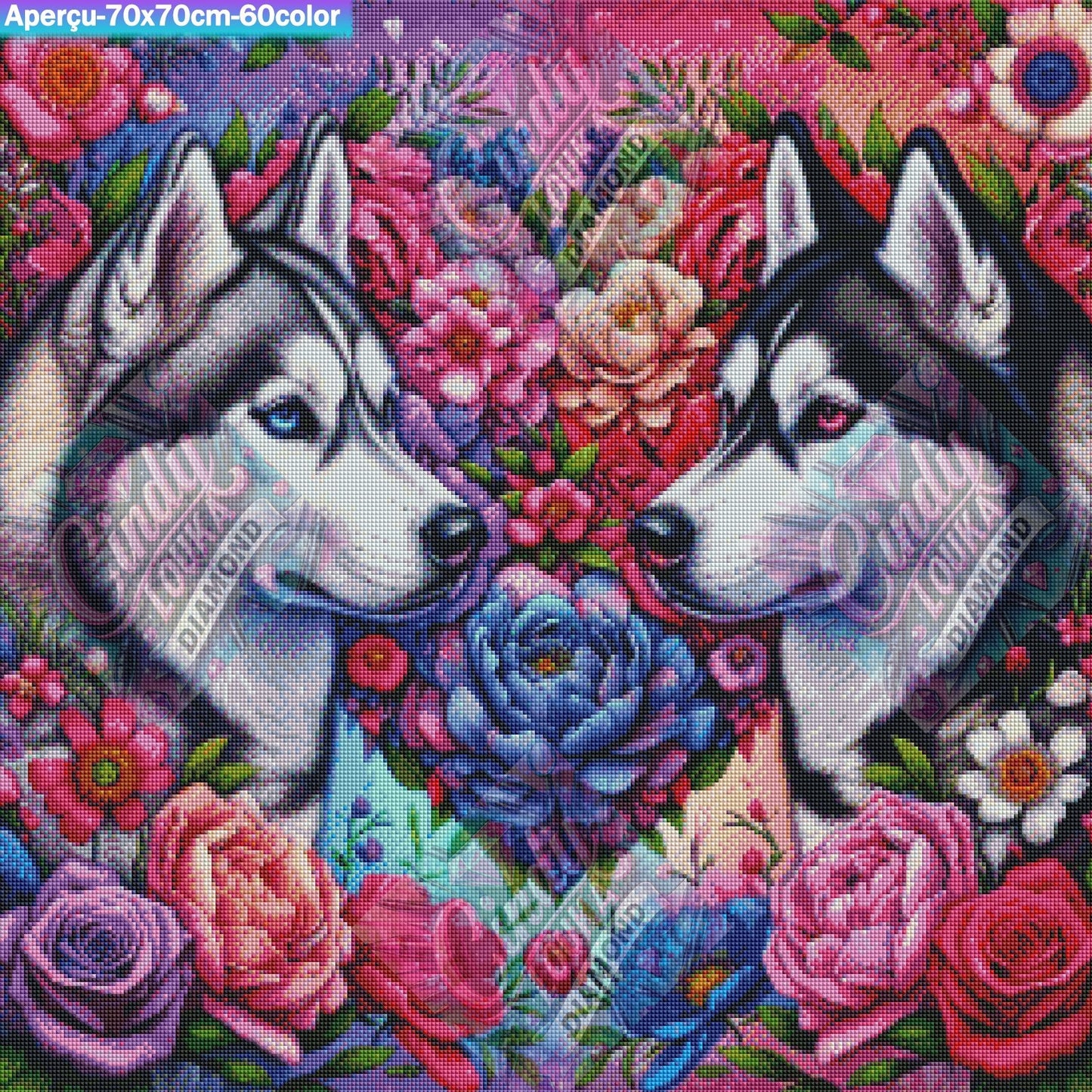 Huskies du cœur 70x70 cm